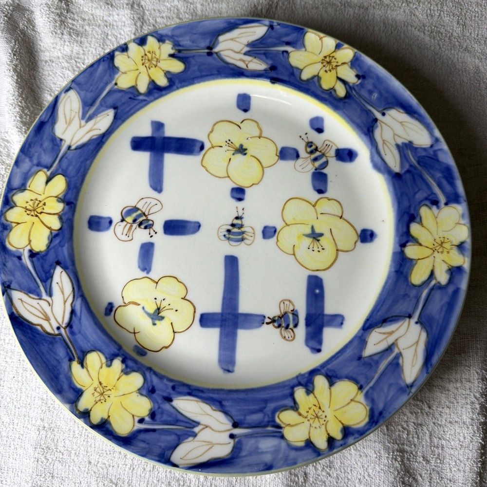 Vintage Set/4 Honey Bee 10.5" Dinner Plates 1998 Allied Imex Inc Hand Painted